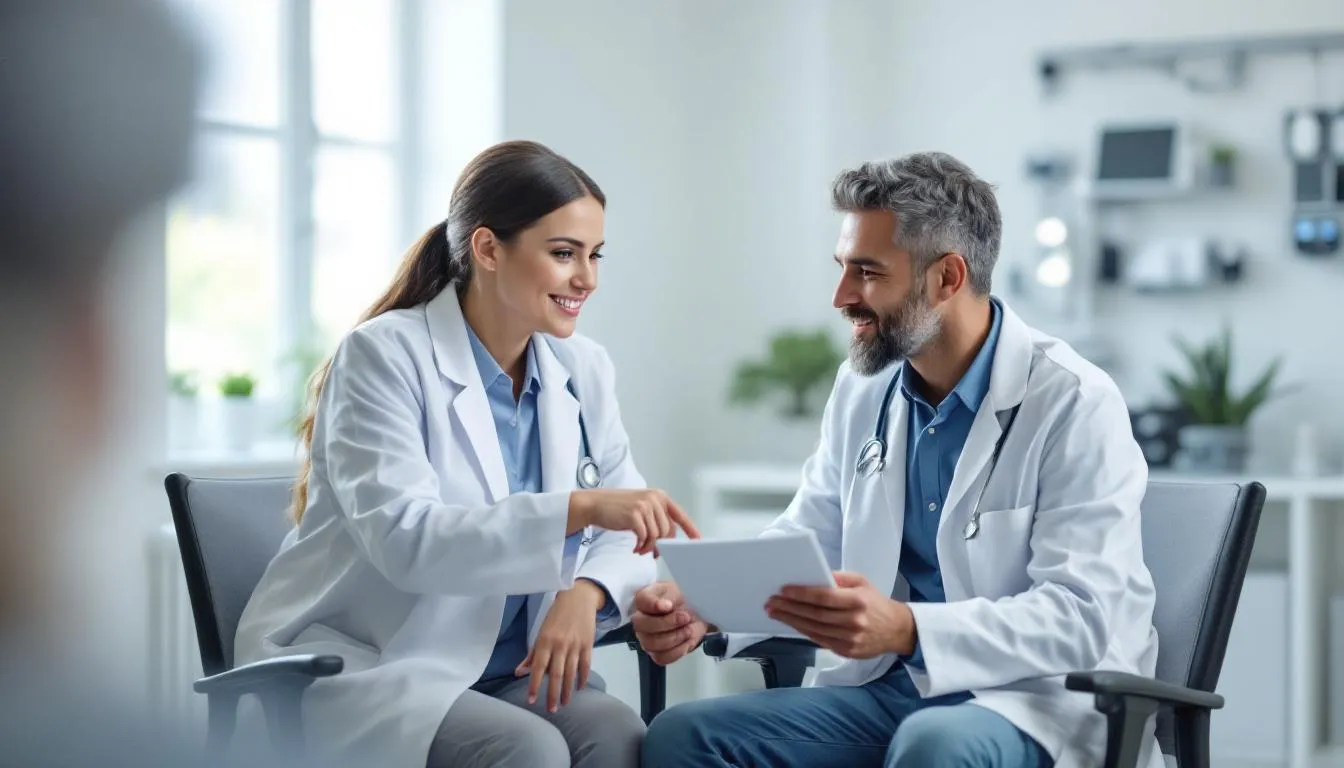A healthcare provider and a patient are engaged in a collaborative discussion, reviewing various treatment options that encompass both conventional medicine and holistic approaches to enhance the patient's overall health and well-being. This dialogue emphasizes the importance of addressing both mental and physical health in the healing process.
