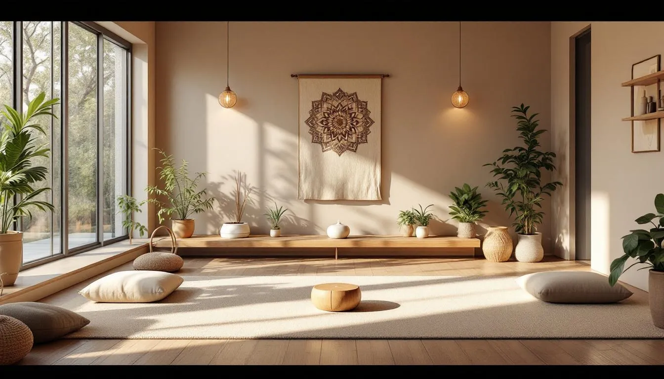 The image depicts a modern hospital integrative medicine center featuring a serene meditation space, complemented by traditional healing elements that promote holistic healing. This environment emphasizes a holistic approach to both mental and physical health, offering a range of treatment options that include alternative medicine and natural remedies for optimal health and well-being.