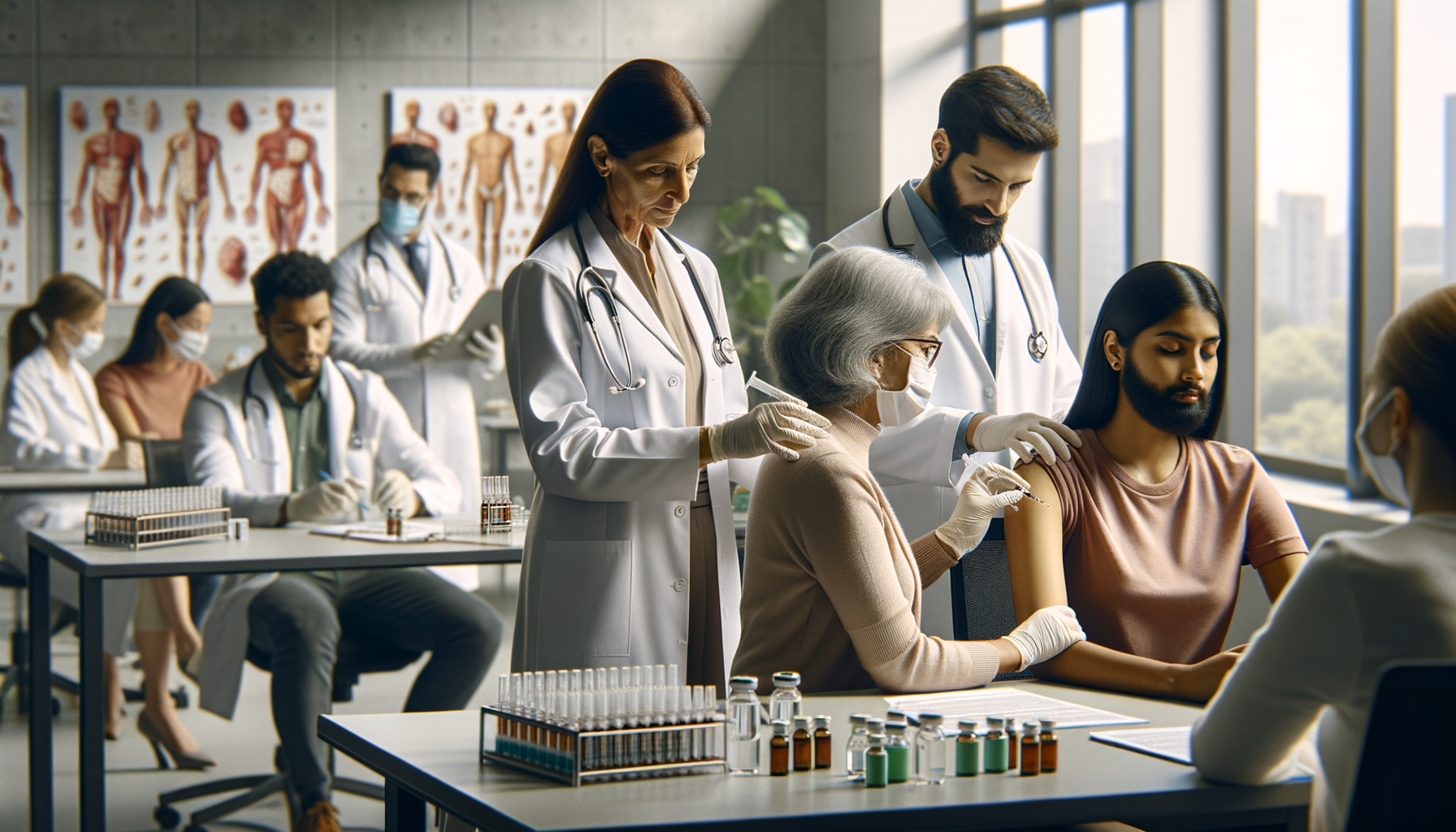 Create a clean, professional, editorial-style image for Dr. Jay Varma’s public health website, which shares evidence-based guidance on infectious diseases, outbreaks, vaccination, and health strategy. The image should: Clearly visualise the topic with calm authority Fit an expert health site: modern, trustworthy, and photorealistic Avoid sensationalism, gore, or fearmongering Depict clinics, labs, vaccination sites, or diverse people in public health contexts Leave space for a text overlay if possible; use a neutral, non-distracting palette Include realistic details but avoid cluttered backgrounds Reinforce public understanding and trust in health professionals Do not include any text in the image. Topic: AI Disinformation: The Emerging Threat to Public Health