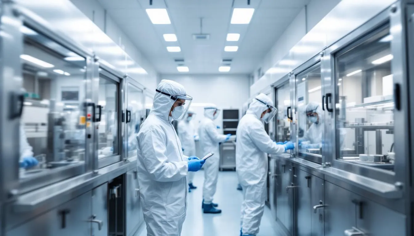 The image depicts scientists in a biosafety laboratory, clad in protective equipment as they conduct research on infectious diseases. Their work is crucial for understanding disease outbreaks and controlling the rapid spread of epidemic diseases.