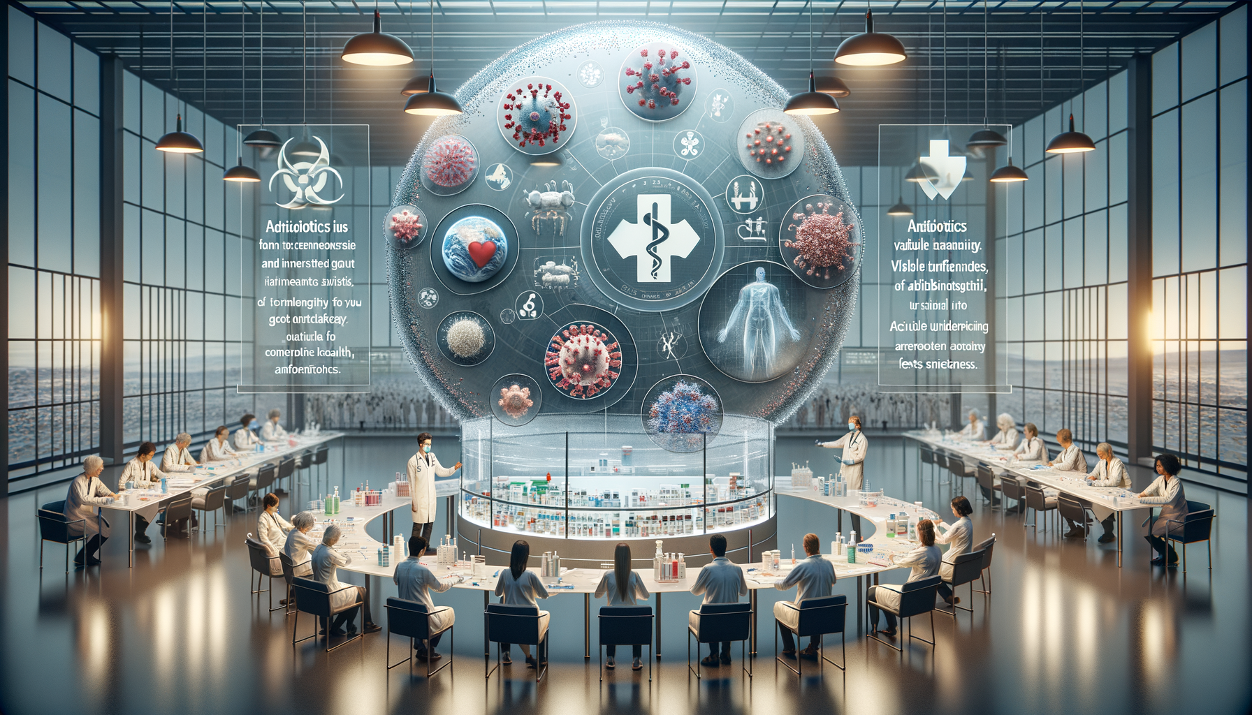 Create a clean, professional, editorial-style image for Dr. Jay Varma’s public health website, which shares evidence-based guidance on infectious diseases, outbreaks, vaccination, and health strategy. The image should: Clearly visualise the topic with calm authority Fit an expert health site: modern, trustworthy, and photorealistic Avoid sensationalism, gore, or fearmongering Depict clinics, labs, vaccination sites, or diverse people in public health contexts Leave space for a text overlay if possible; use a neutral, non-distracting palette Include realistic details but avoid cluttered backgrounds Reinforce public understanding and trust in health professionals Do not include any text in the image. Topic: A Single Course of Antibiotics May Reshape Your Gut for Years. Here Is What the New Evidence Shows.