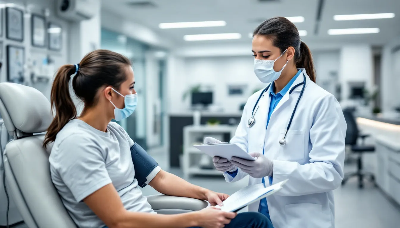 A medical professional is closely monitoring a patient after they have received a COVID-19 vaccine, ensuring their well-being and observing for any immediate reactions. This scene highlights the importance of vaccination in public health and disease control efforts during the pandemic.