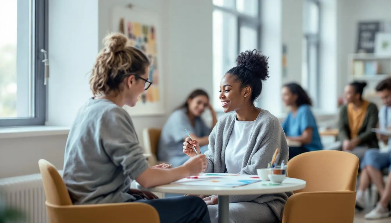 A patient is engaged in an art therapy session within a hospital setting, utilizing creative expression as a complementary approach to enhance their mental and physical health. This holistic healing practice aims to support the healing process and overall well-being by addressing emotional and psychological concerns.