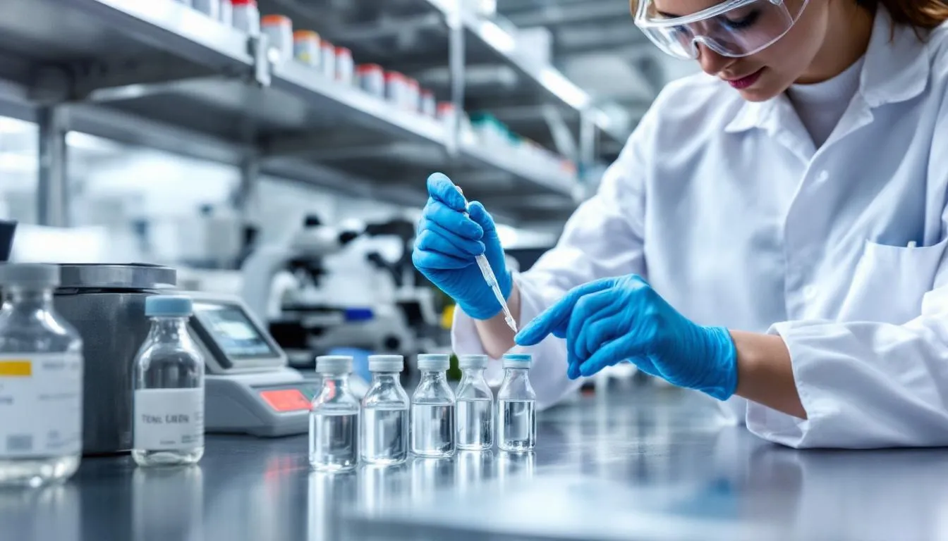 A laboratory technician is carefully examining supplement quality control samples, ensuring that they meet the standards for holistic treatment programs. This meticulous process plays a crucial role in promoting overall well-being and supporting individuals on their recovery journey.