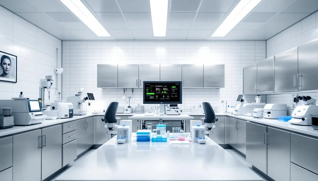 The image depicts a modern medical laboratory filled with various diagnostic testing equipment, highlighting an environment dedicated to comprehensive testing and integrative health. This setting reflects a commitment to evidence-based approaches in functional and integrative medicine, aiming to uncover underlying causes of health issues for personalized treatment plans.